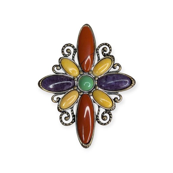 Carolyn Pollack Relios Sterling Silver MultiStone Cross Pendant/Brooch/Pin - Picture 1 of 9